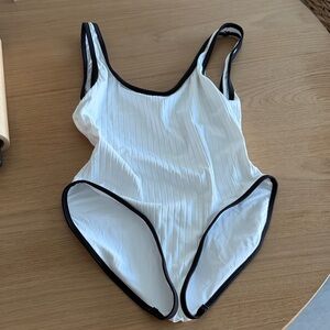 Solid & striped size S white one piece bikini with black trim